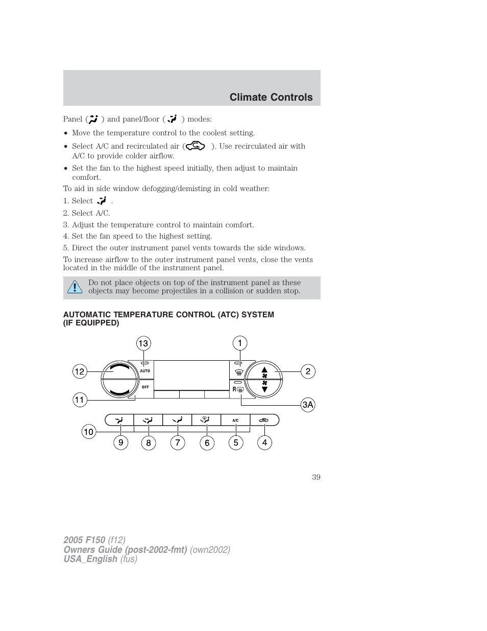 Climate controls | FORD 2005 F-150 v.2 User Manual | Page 39 / 312