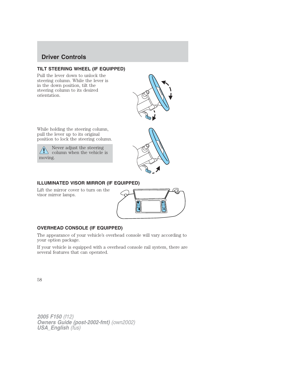 Driver controls | FORD 2005 F-150 v.2 User Manual | Page 58 / 312