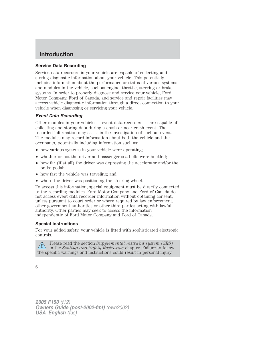 Introduction | FORD 2005 F-150 v.2 User Manual | Page 6 / 312