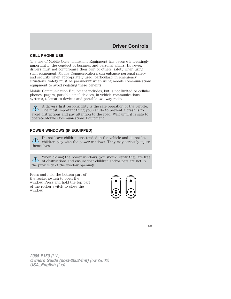 Driver controls | FORD 2005 F-150 v.2 User Manual | Page 63 / 312