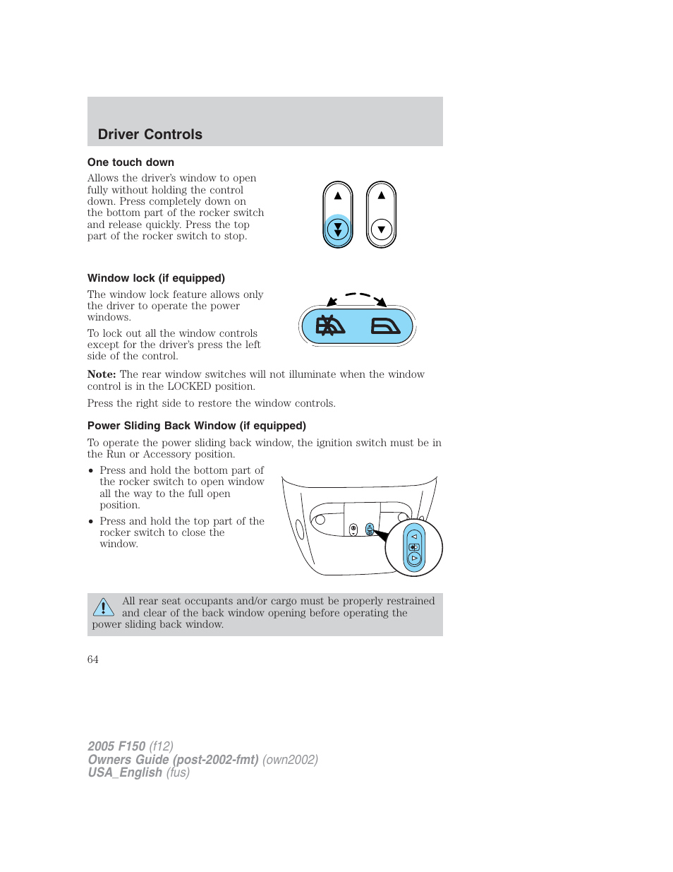 Driver controls | FORD 2005 F-150 v.2 User Manual | Page 64 / 312