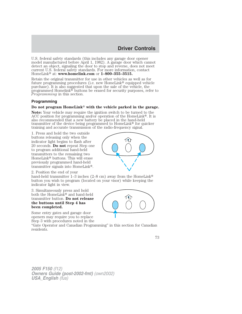 Driver controls | FORD 2005 F-150 v.2 User Manual | Page 73 / 312