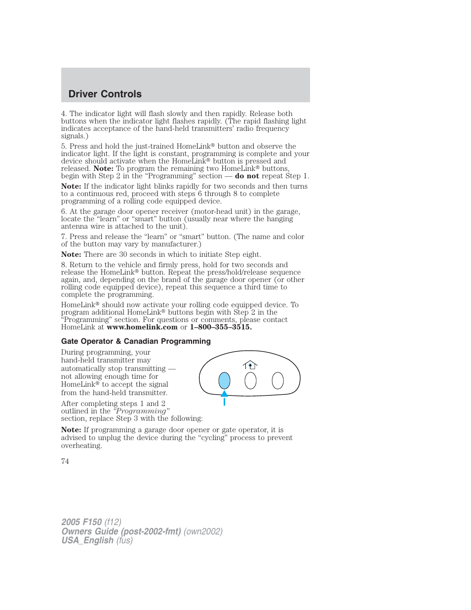 Driver controls | FORD 2005 F-150 v.2 User Manual | Page 74 / 312