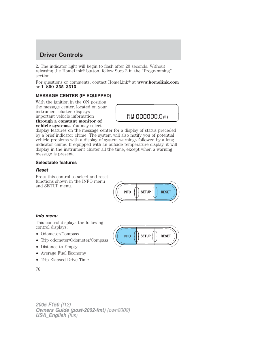 Driver controls | FORD 2005 F-150 v.2 User Manual | Page 76 / 312