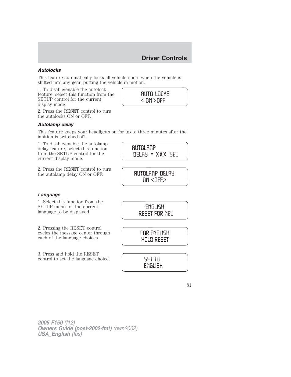 Driver controls | FORD 2005 F-150 v.2 User Manual | Page 81 / 312