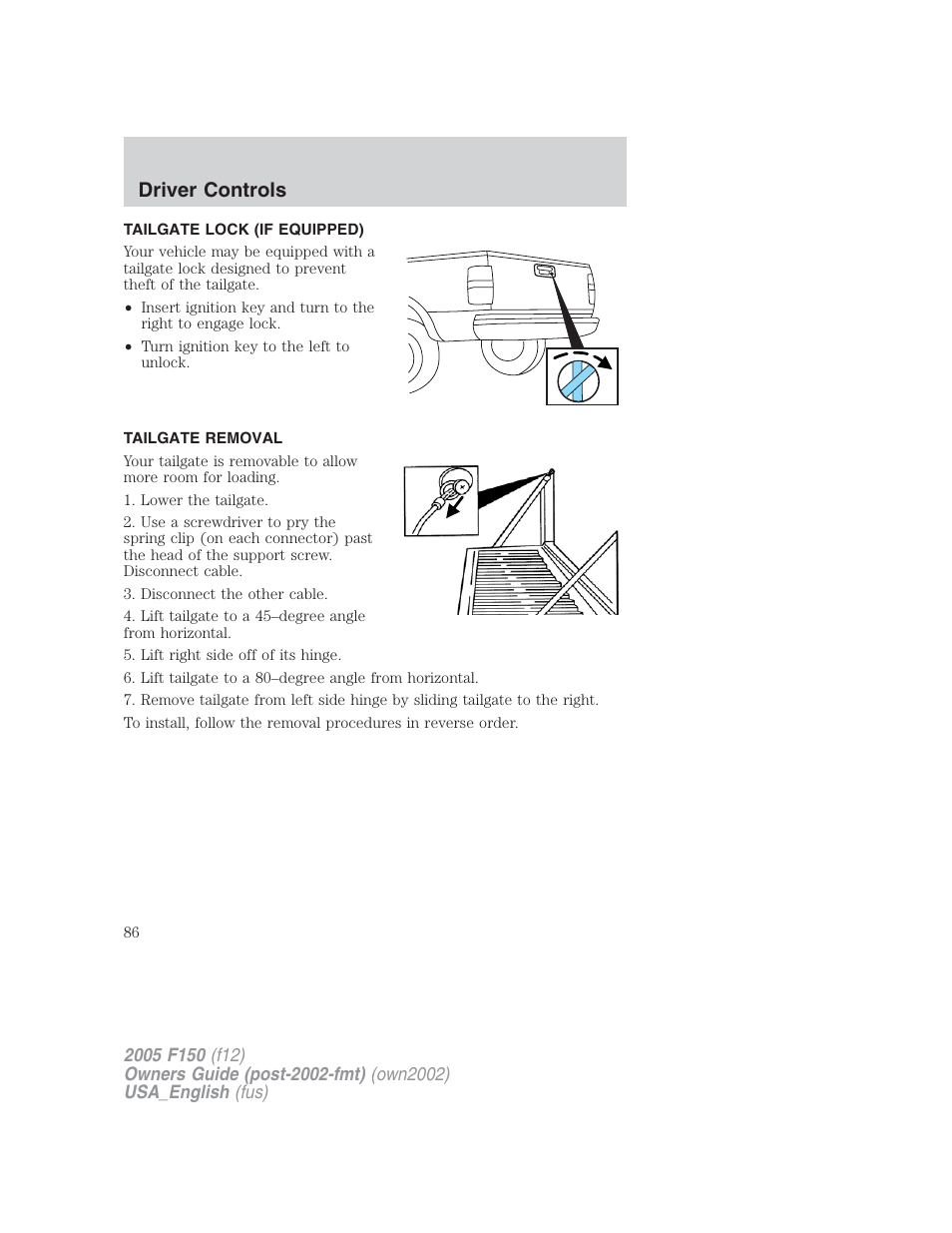 Driver controls | FORD 2005 F-150 v.2 User Manual | Page 86 / 312