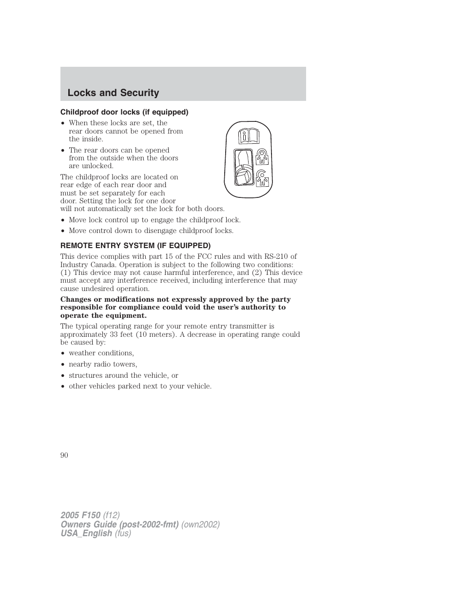 Locks and security | FORD 2005 F-150 v.2 User Manual | Page 90 / 312