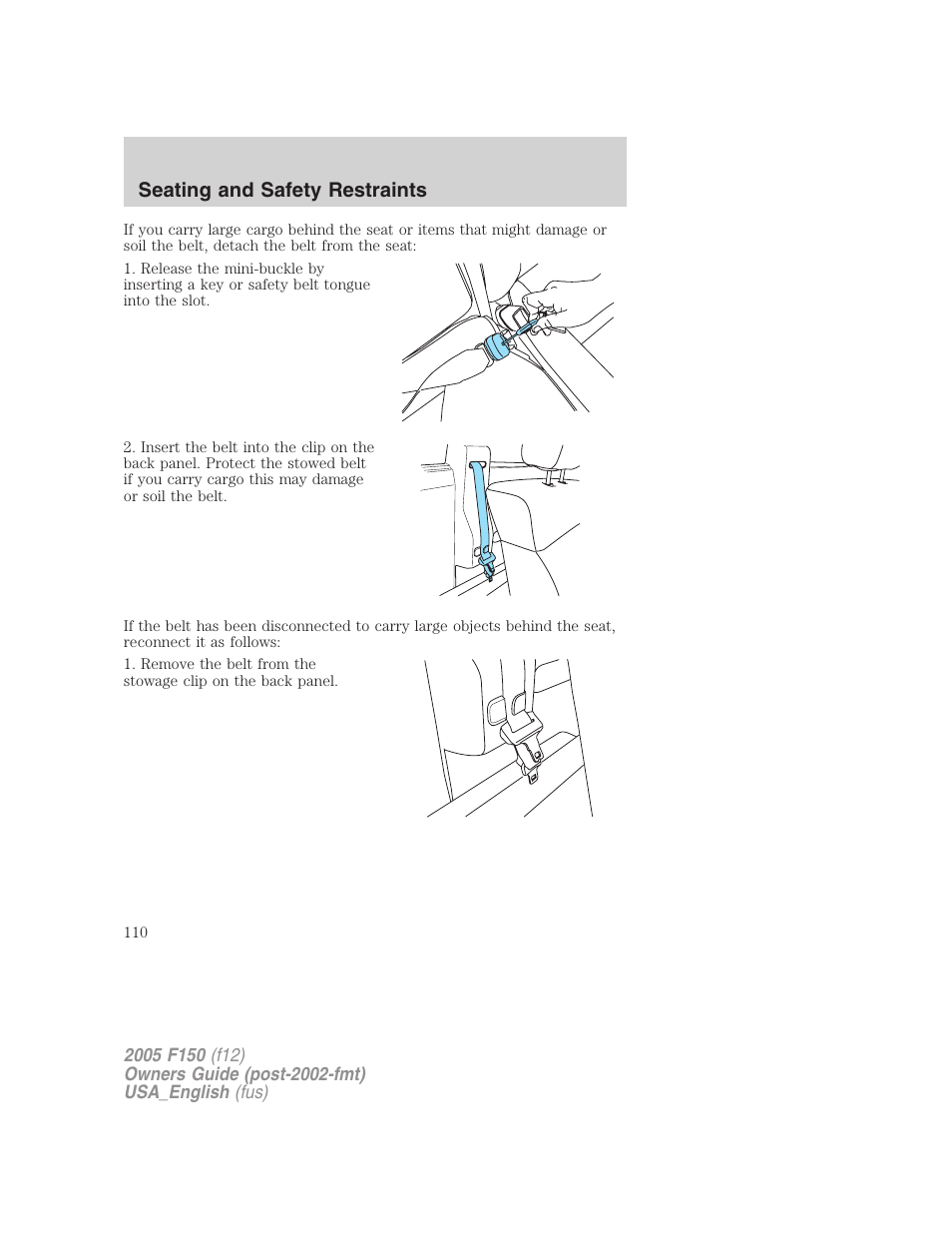 Seating and safety restraints | FORD 2005 F-150 v.3 User Manual | Page 110 / 312