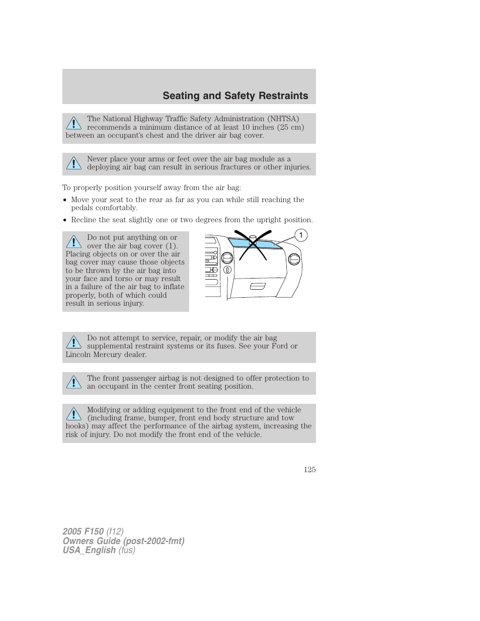 Seating and safety restraints | FORD 2005 F-150 v.3 User Manual | Page 125 / 312