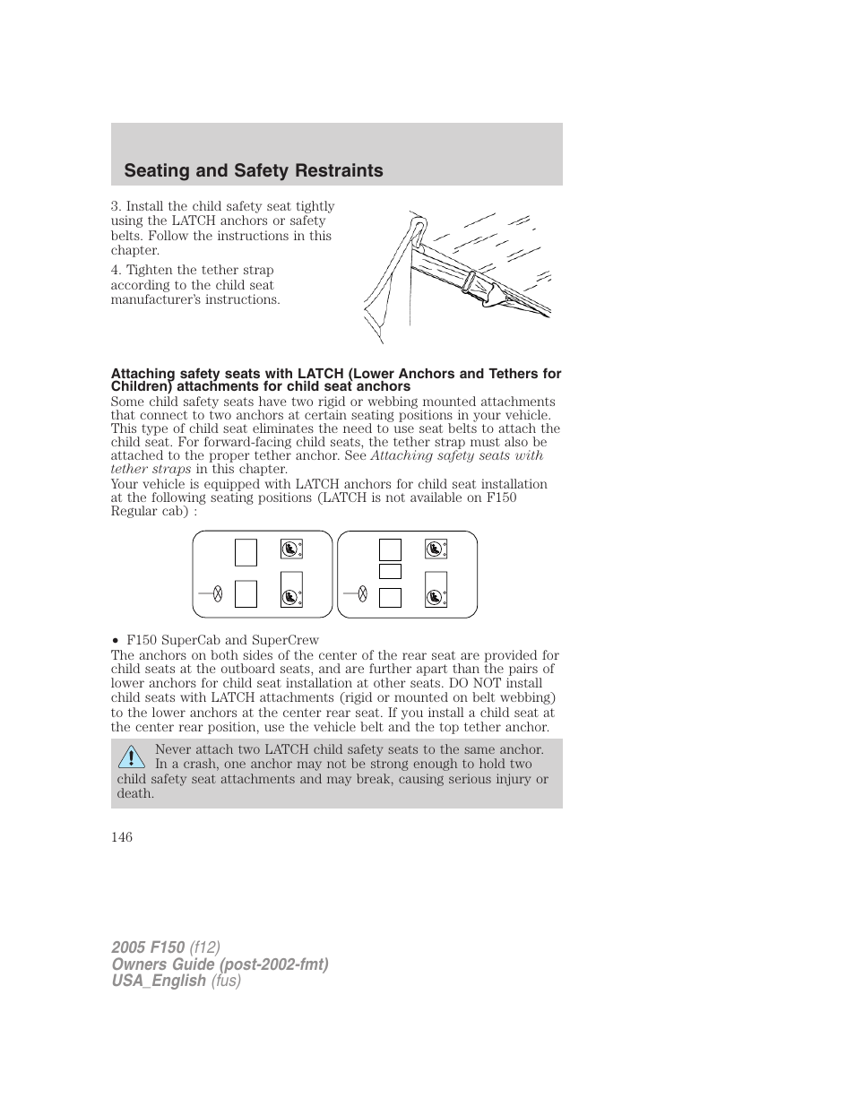 Seating and safety restraints | FORD 2005 F-150 v.3 User Manual | Page 146 / 312