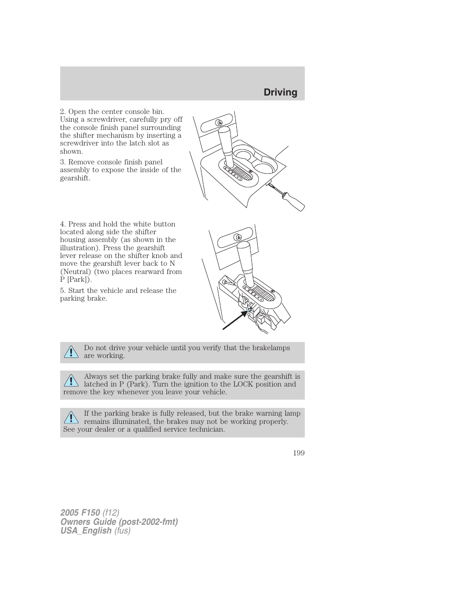 Driving | FORD 2005 F-150 v.3 User Manual | Page 199 / 312