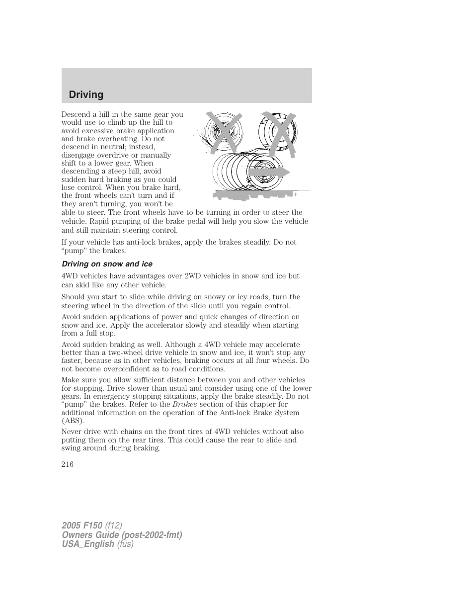 Driving on snow and ice, Driving | FORD 2005 F-150 v.3 User Manual | Page 216 / 312