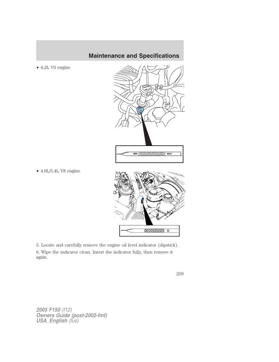 Maintenance and specifications | FORD 2005 F-150 v.3 User Manual | Page 259 / 312