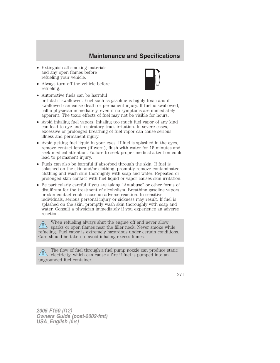 Maintenance and specifications | FORD 2005 F-150 v.3 User Manual | Page 271 / 312