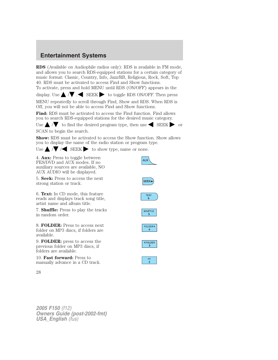 Entertainment systems | FORD 2005 F-150 v.3 User Manual | Page 28 / 312