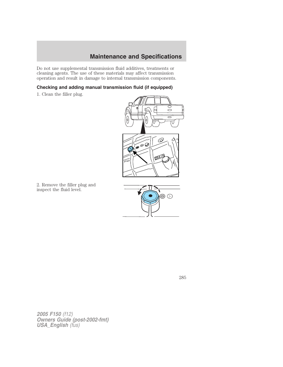 Maintenance and specifications | FORD 2005 F-150 v.3 User Manual | Page 285 / 312