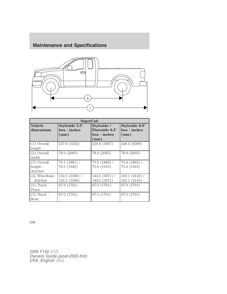 Maintenance and specifications | FORD 2005 F-150 v.3 User Manual | Page 298 / 312