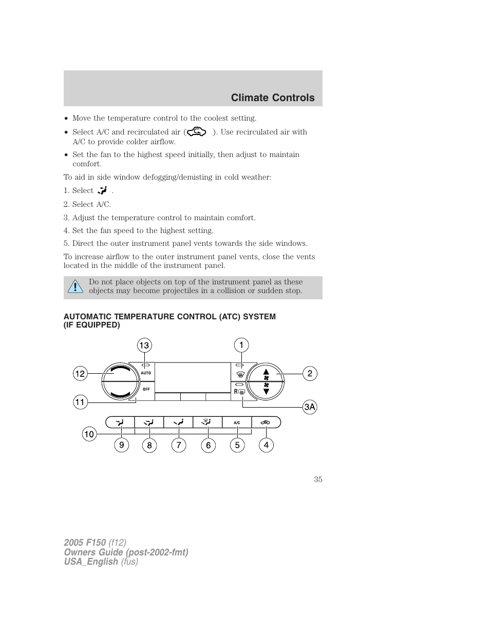 Automatic temperature control, Climate controls | FORD 2005 F-150 v.3 User Manual | Page 35 / 312