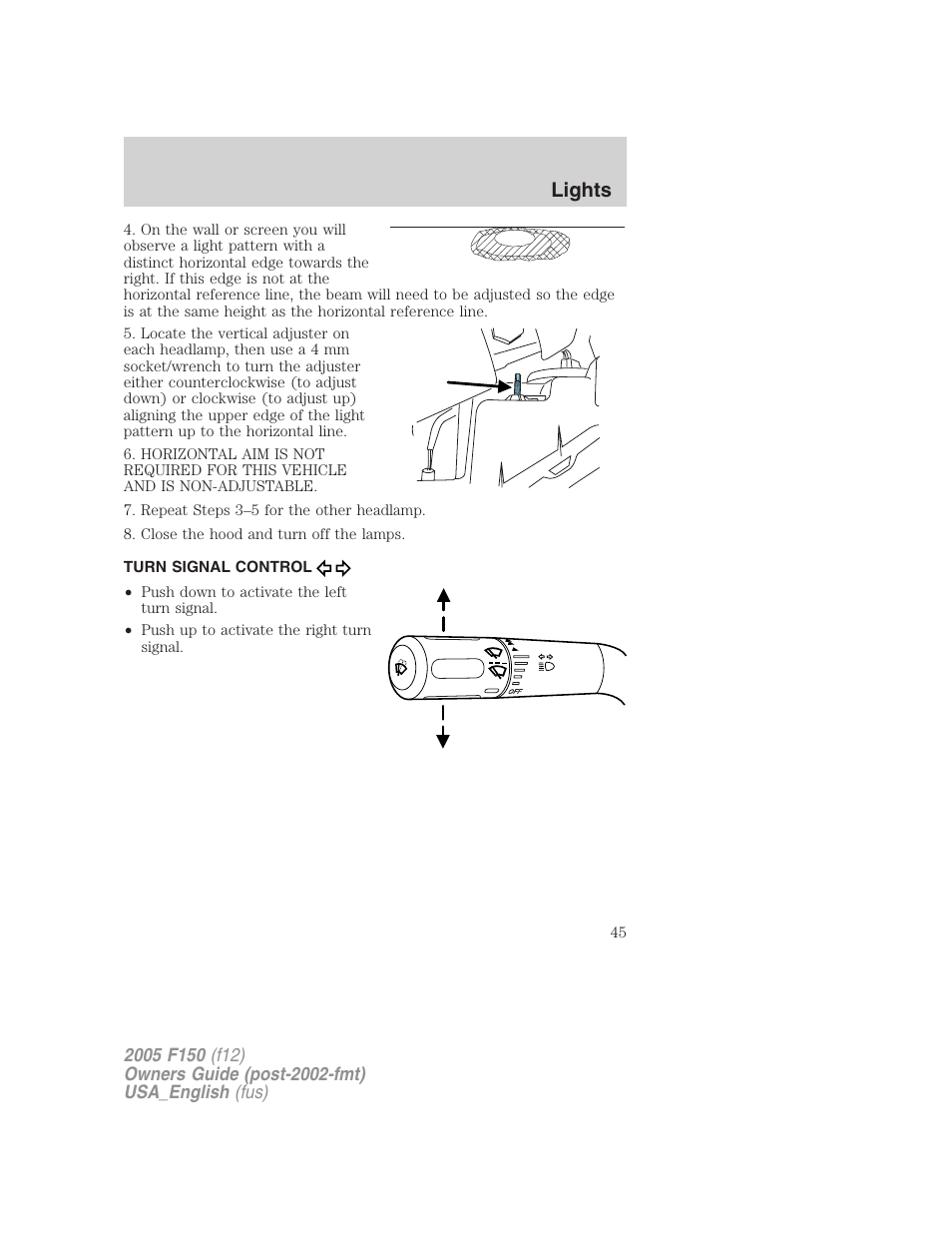 Turn signal control, Lights | FORD 2005 F-150 v.3 User Manual | Page 45 / 312