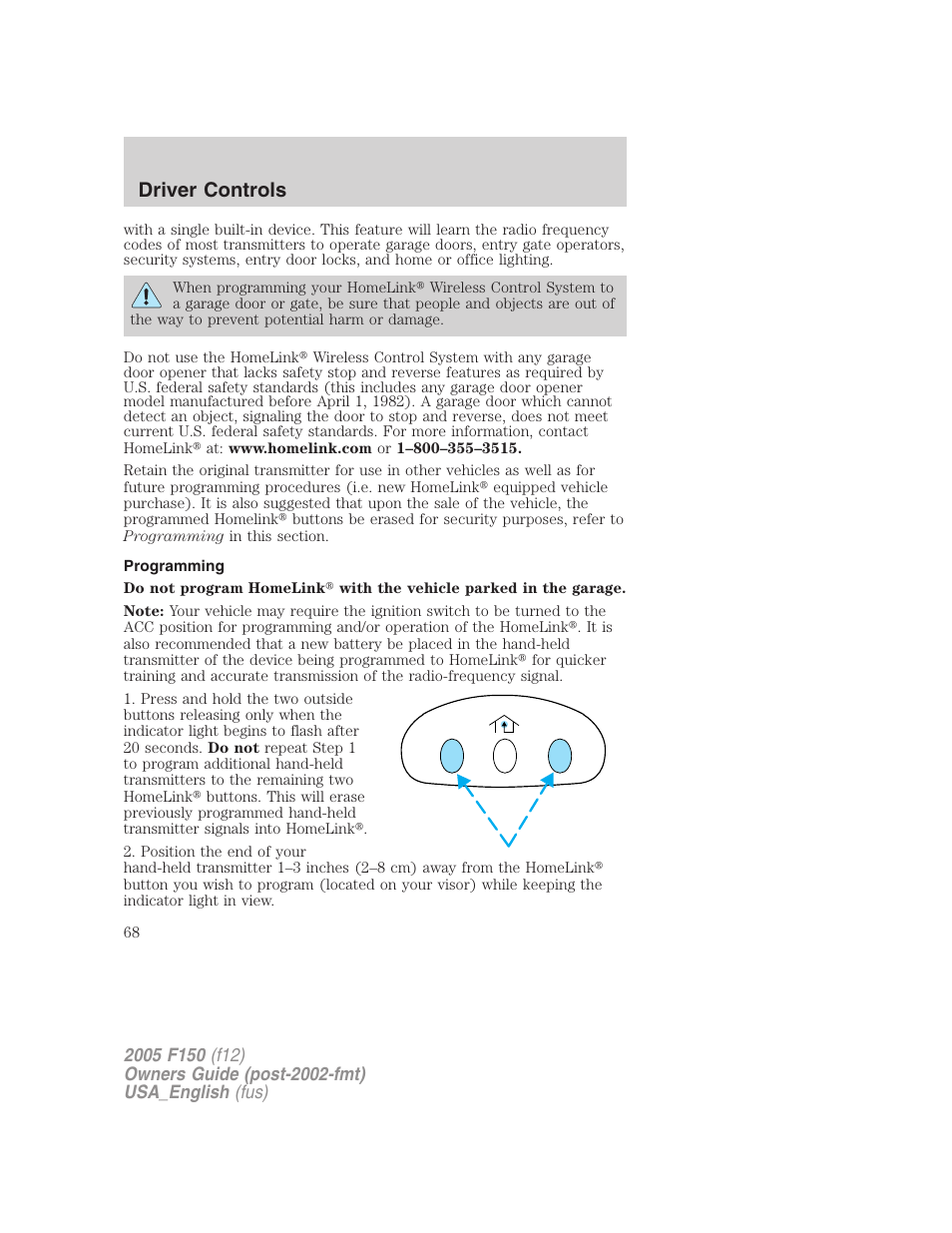Programming, Driver controls | FORD 2005 F-150 v.3 User Manual | Page 68 / 312