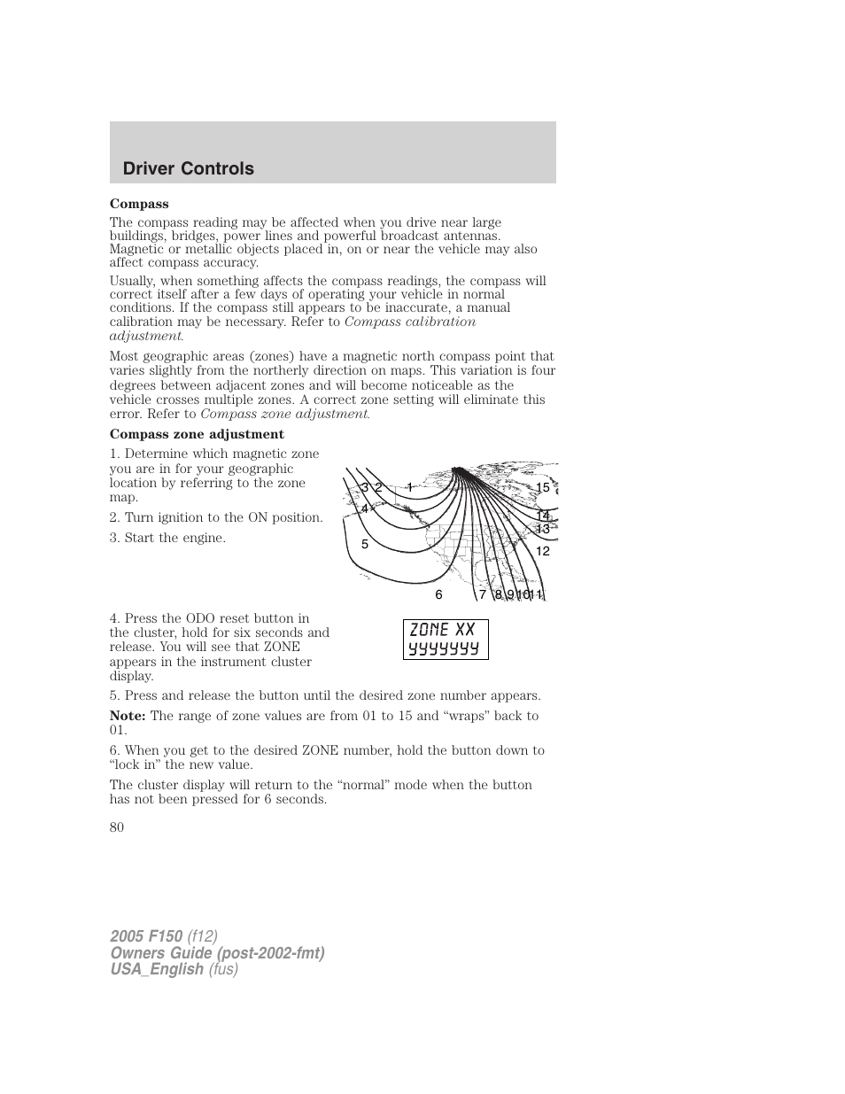 Driver controls | FORD 2005 F-150 v.3 User Manual | Page 80 / 312