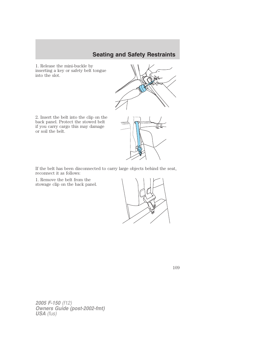 Seating and safety restraints | FORD 2005 F-150 v.4 User Manual | Page 109 / 312