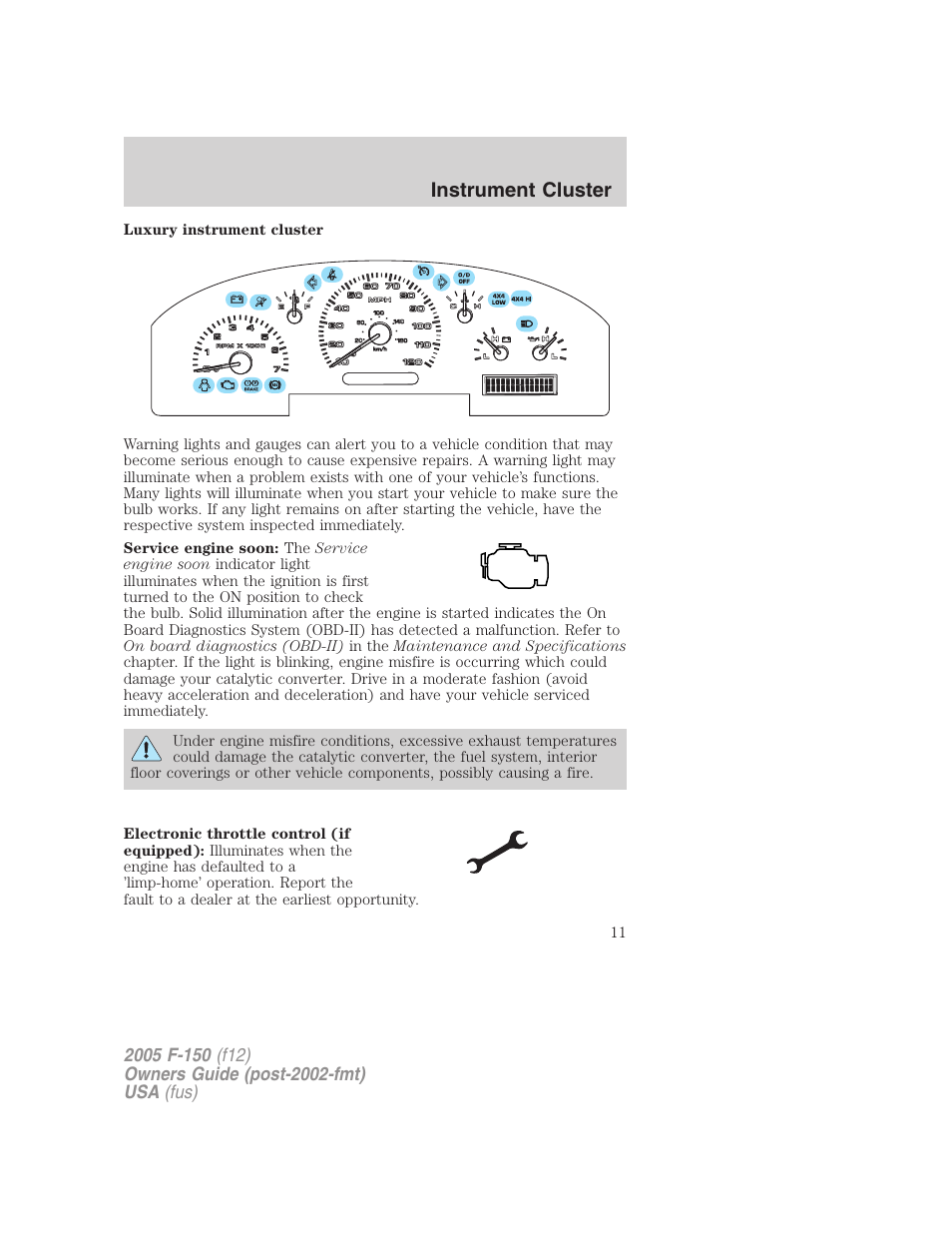 Instrument cluster | FORD 2005 F-150 v.4 User Manual | Page 11 / 312