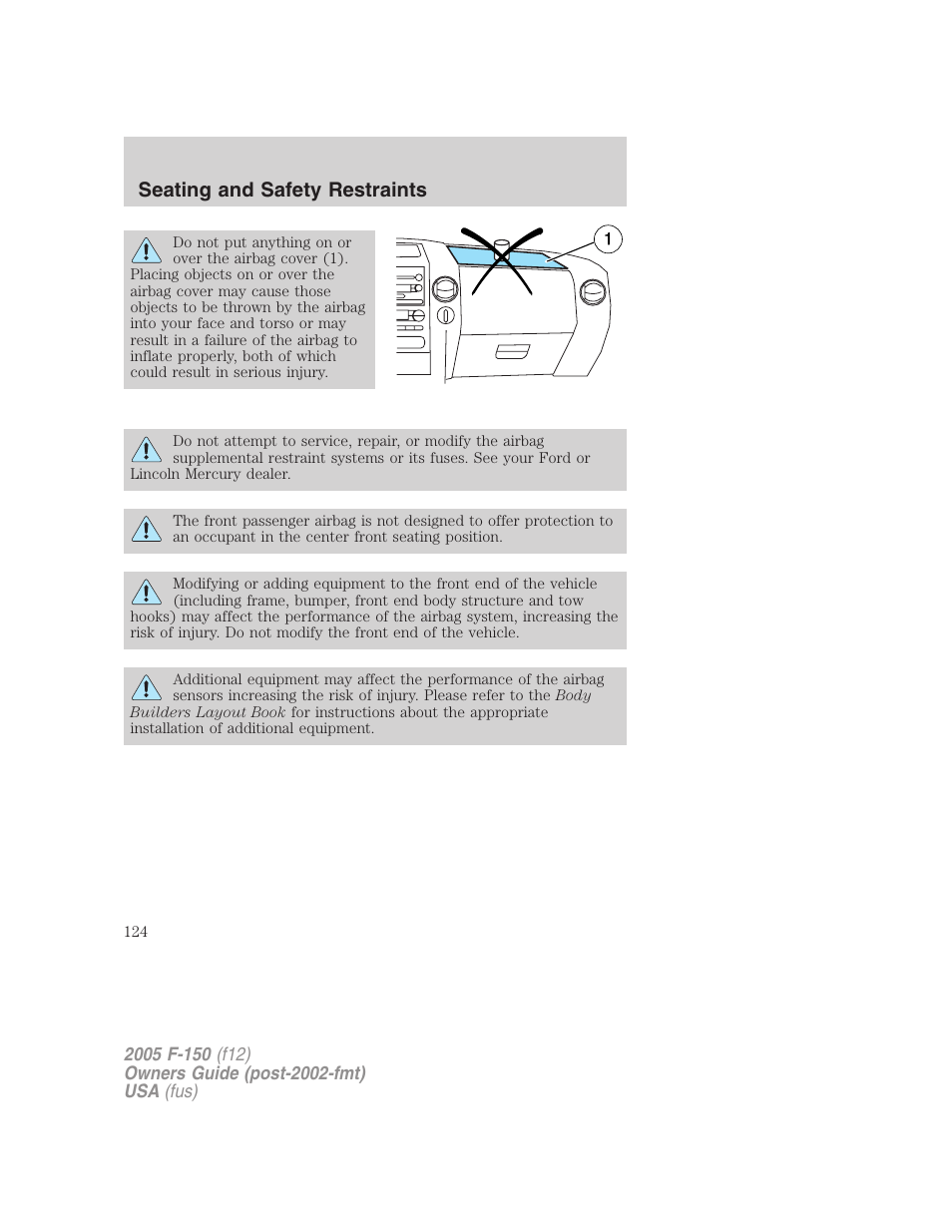 Seating and safety restraints | FORD 2005 F-150 v.4 User Manual | Page 124 / 312