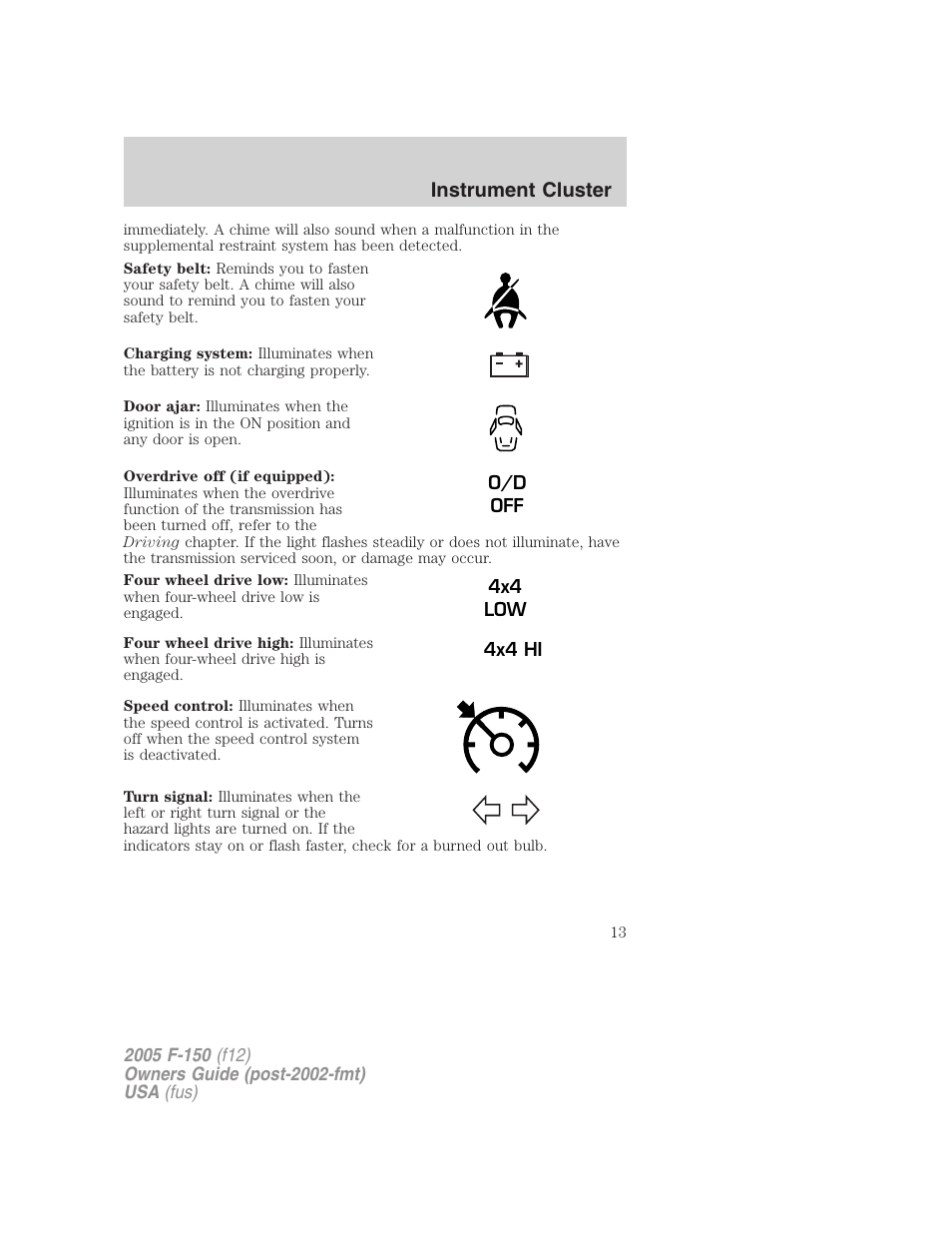 Instrument cluster | FORD 2005 F-150 v.4 User Manual | Page 13 / 312