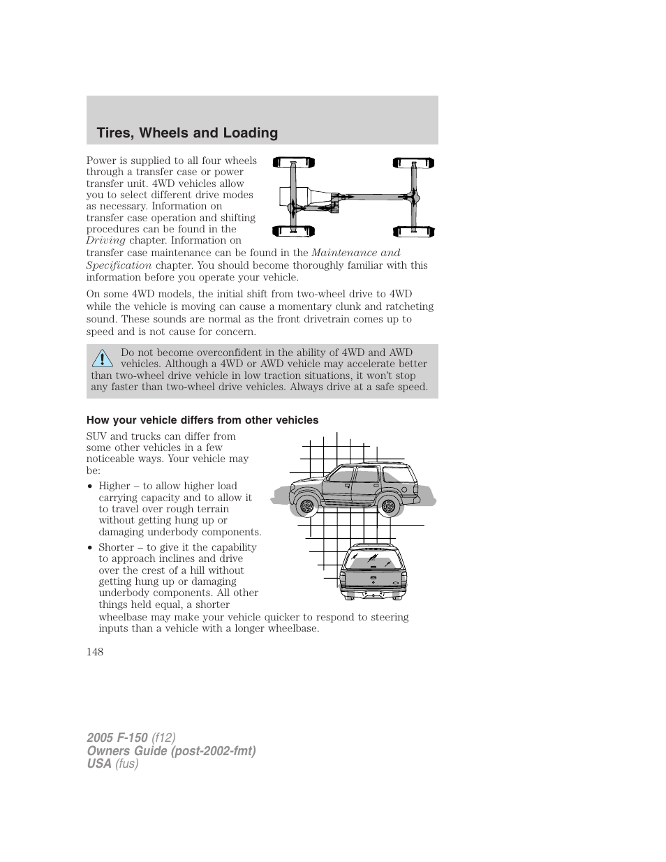 How your vehicle differs from other vehicles, Tires, wheels and loading | FORD 2005 F-150 v.4 User Manual | Page 148 / 312
