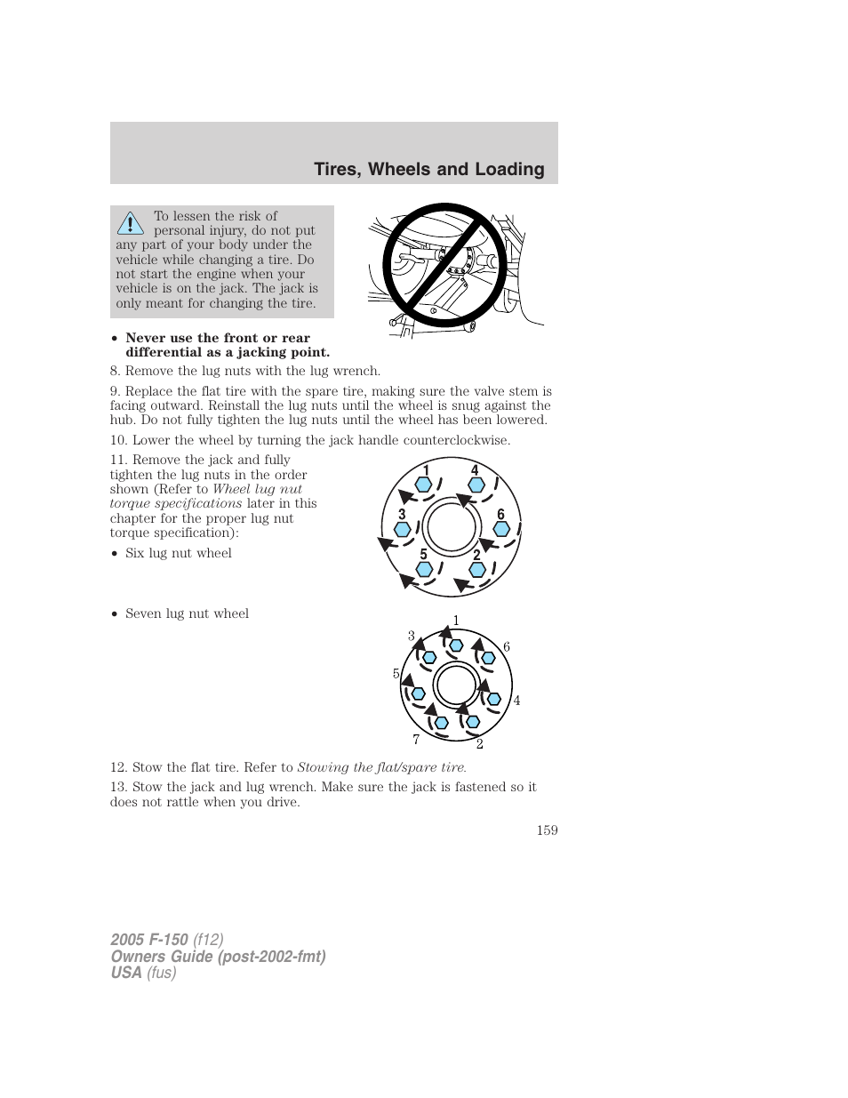 Tires, wheels and loading | FORD 2005 F-150 v.4 User Manual | Page 159 / 312