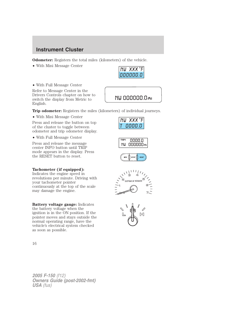 Instrument cluster | FORD 2005 F-150 v.4 User Manual | Page 16 / 312