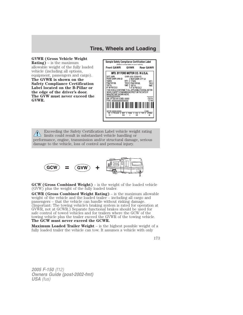 Tires, wheels and loading | FORD 2005 F-150 v.4 User Manual | Page 173 / 312