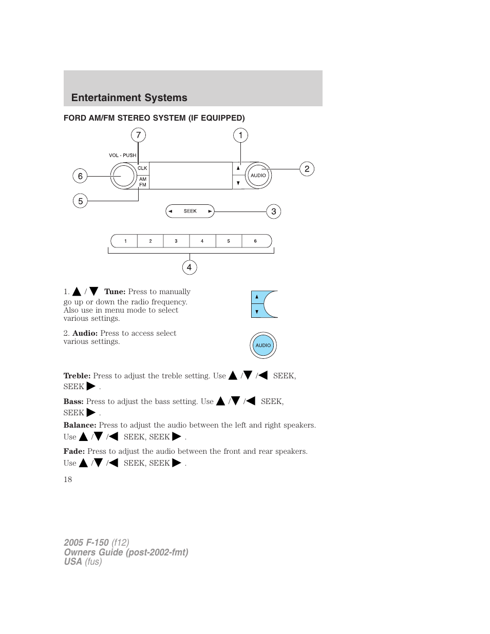 Entertainment systems, Ford am/fm stereo system (if equipped), Am/fm stereo | FORD 2005 F-150 v.4 User Manual | Page 18 / 312