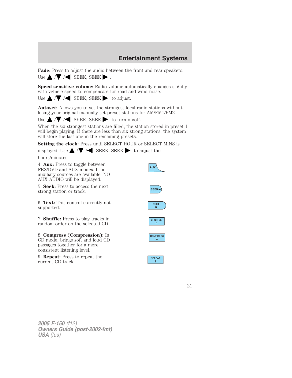 Entertainment systems | FORD 2005 F-150 v.4 User Manual | Page 21 / 312