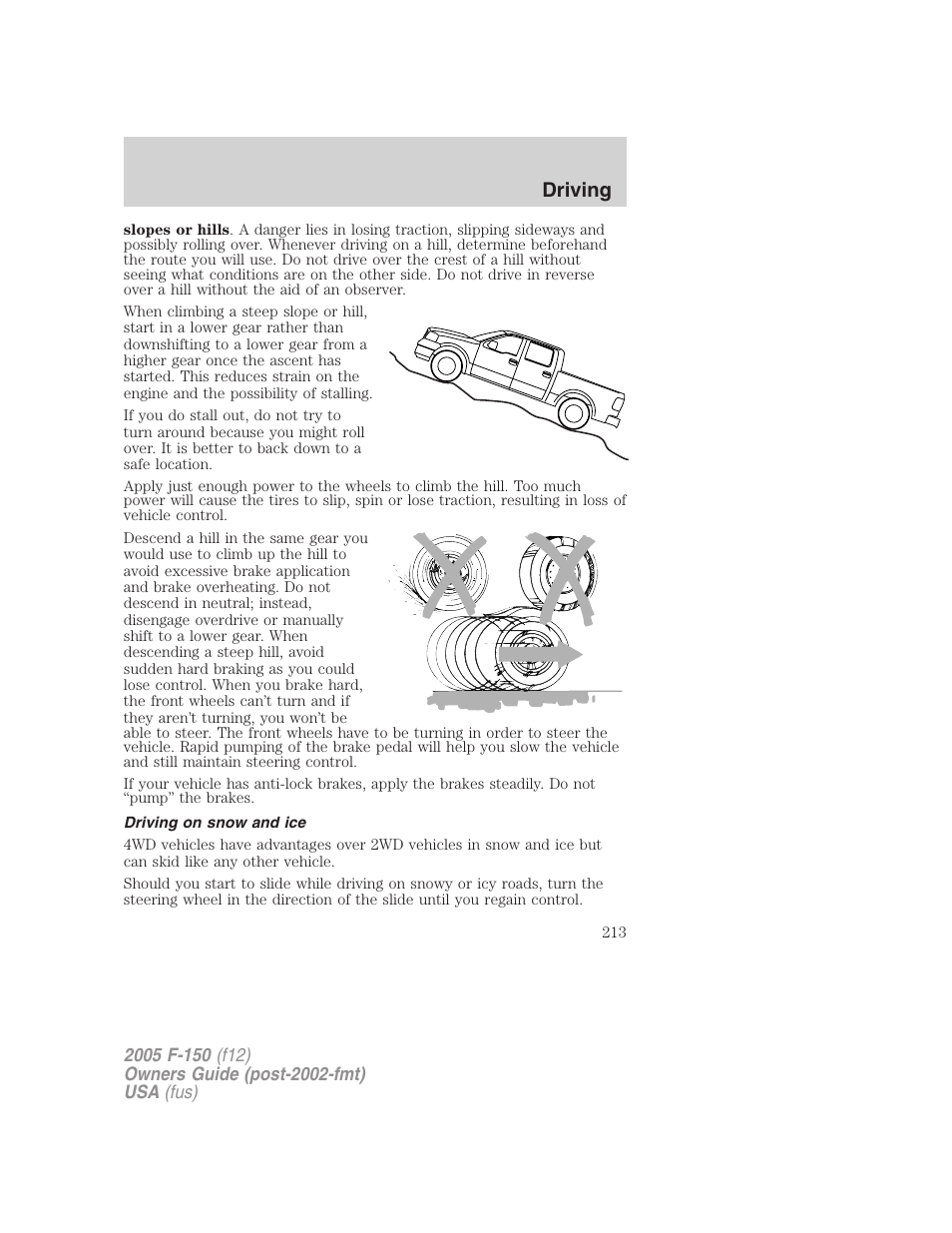 Driving on snow and ice, Driving | FORD 2005 F-150 v.4 User Manual | Page 213 / 312
