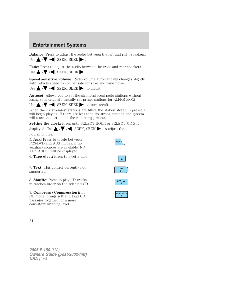 Entertainment systems | FORD 2005 F-150 v.4 User Manual | Page 24 / 312