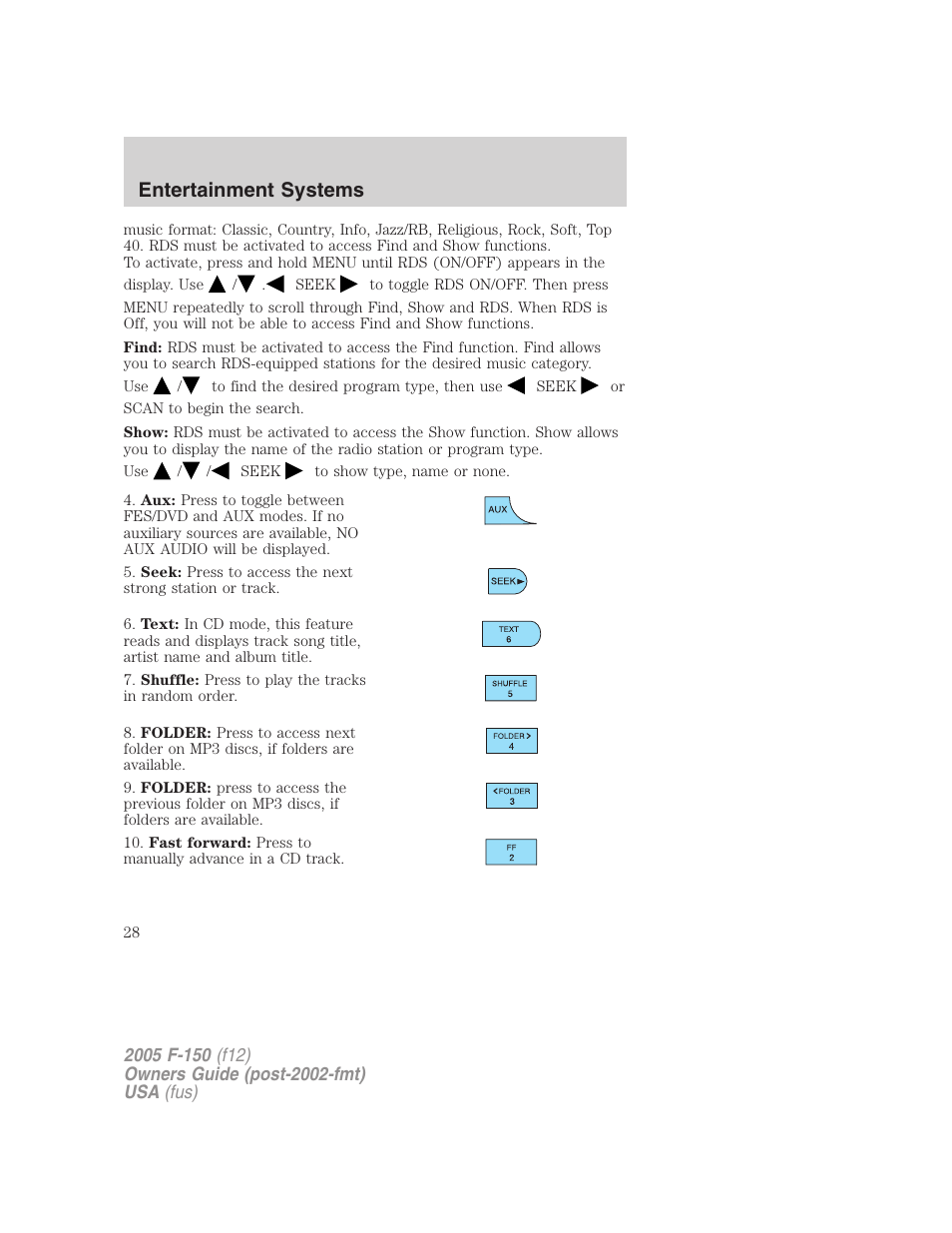 Entertainment systems | FORD 2005 F-150 v.4 User Manual | Page 28 / 312
