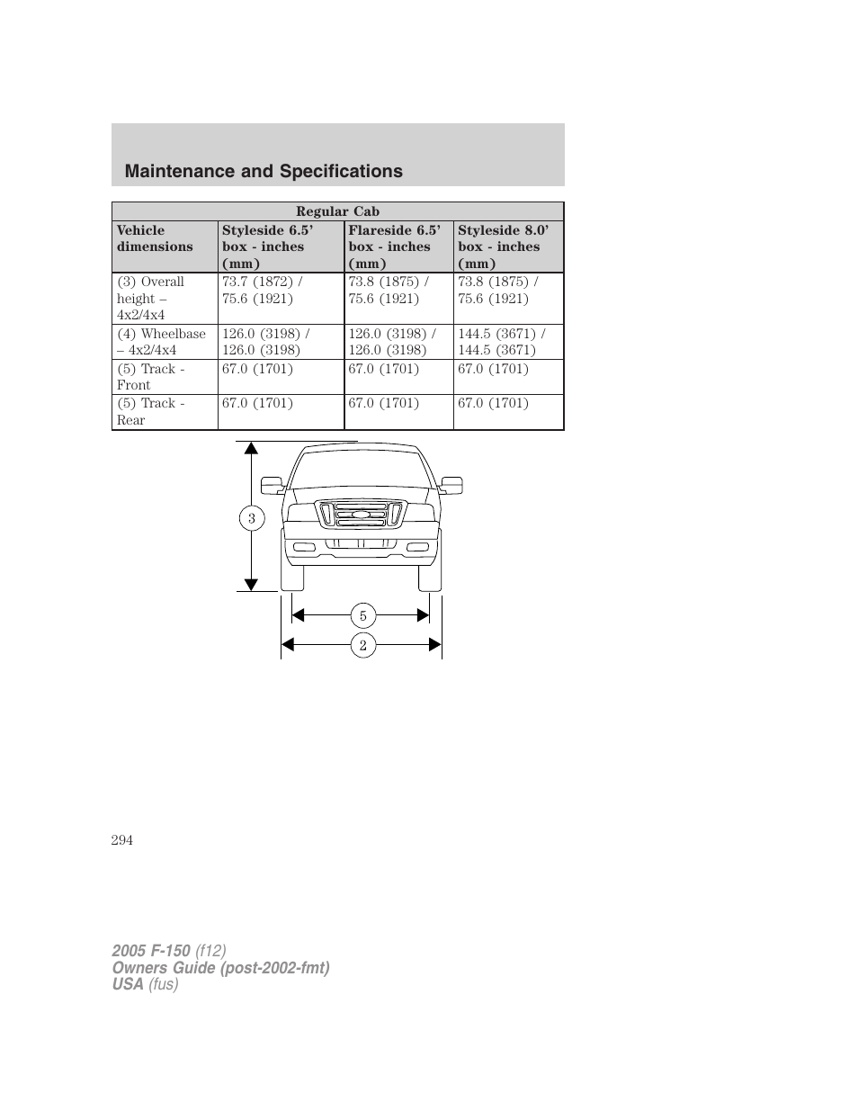 Maintenance and specifications | FORD 2005 F-150 v.4 User Manual | Page 294 / 312