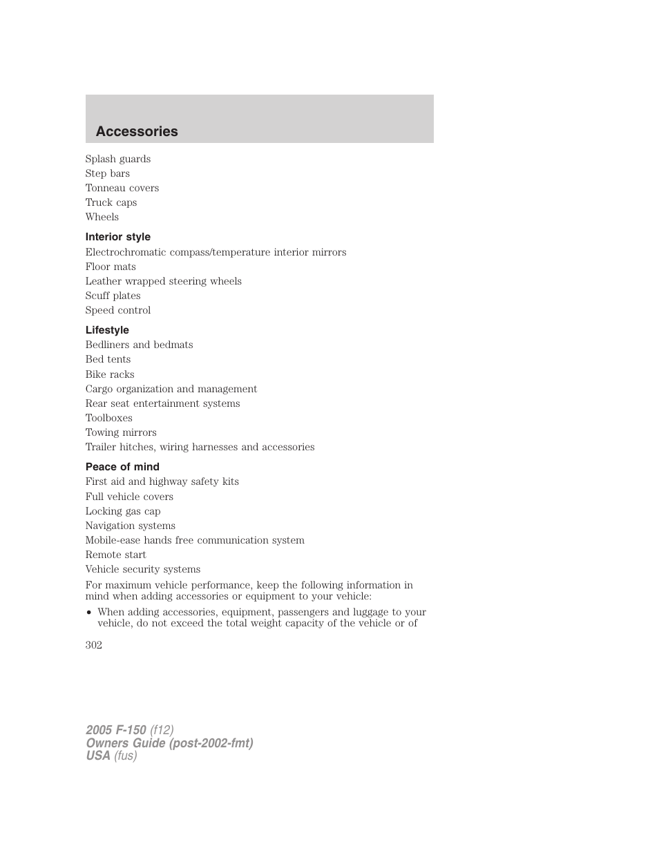 Interior style, Lifestyle, Peace of mind | Accessories | FORD 2005 F-150 v.4 User Manual | Page 302 / 312