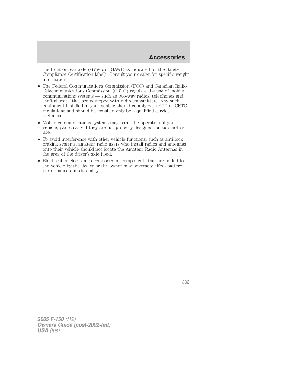 Accessories | FORD 2005 F-150 v.4 User Manual | Page 303 / 312