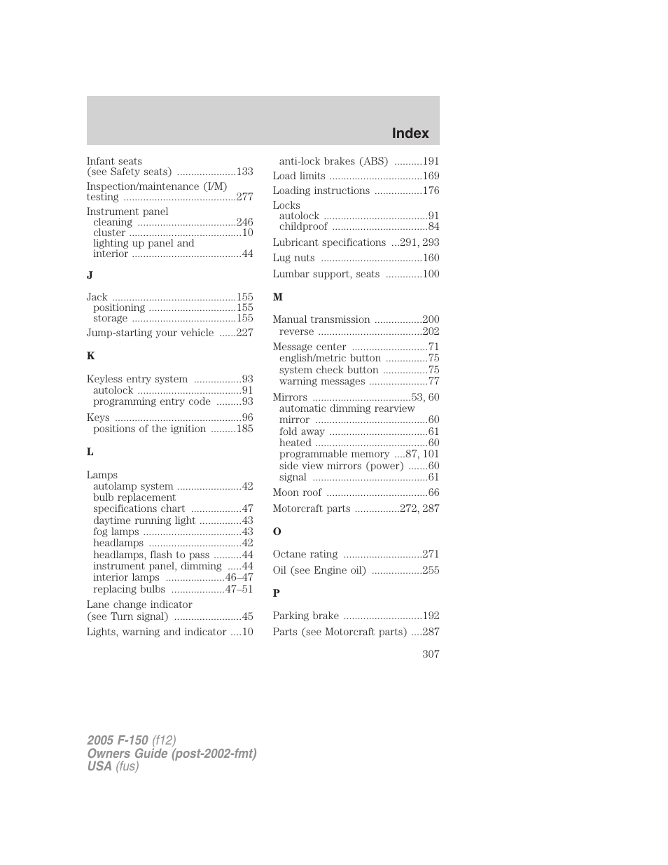 Index | FORD 2005 F-150 v.4 User Manual | Page 307 / 312