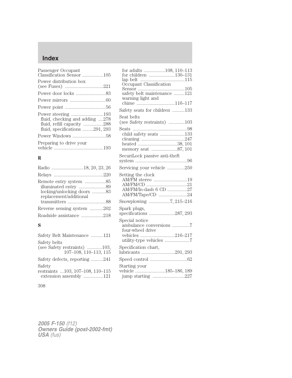 Index | FORD 2005 F-150 v.4 User Manual | Page 308 / 312