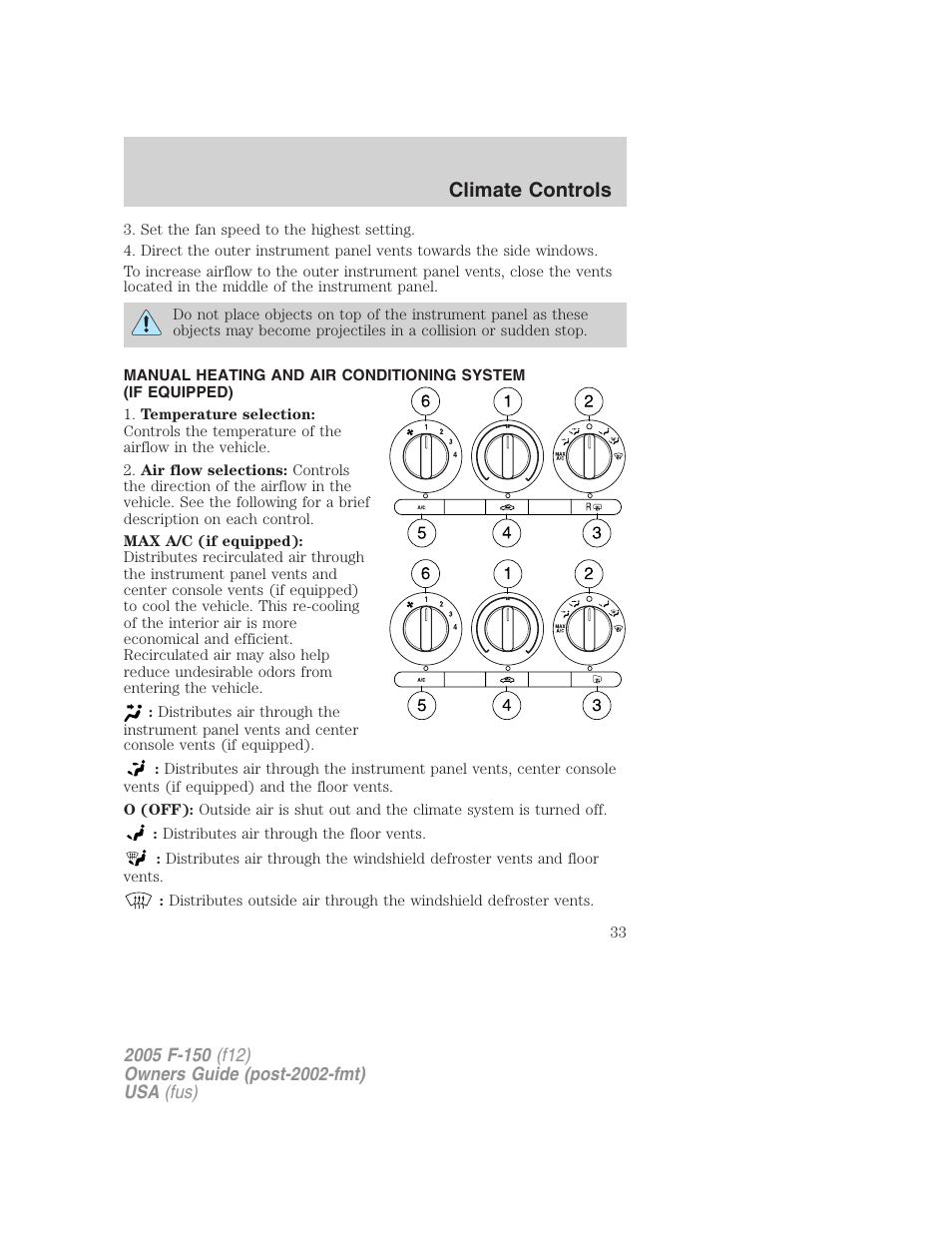 Manual heating and air conditioning, Climate controls | FORD 2005 F-150 v.4 User Manual | Page 33 / 312