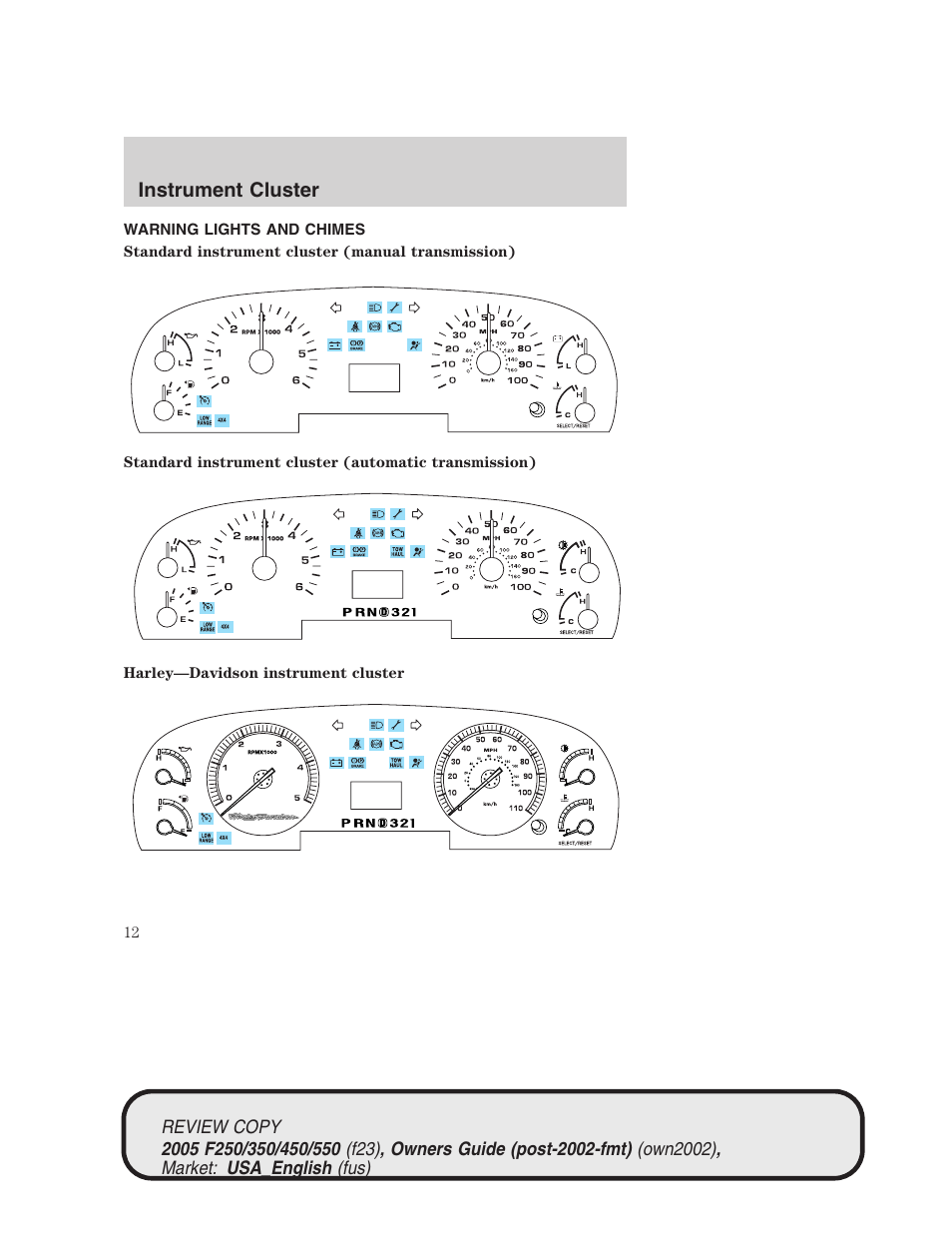 Instrument cluster | FORD 2005 F-550 v.1 User Manual | Page 12 / 304