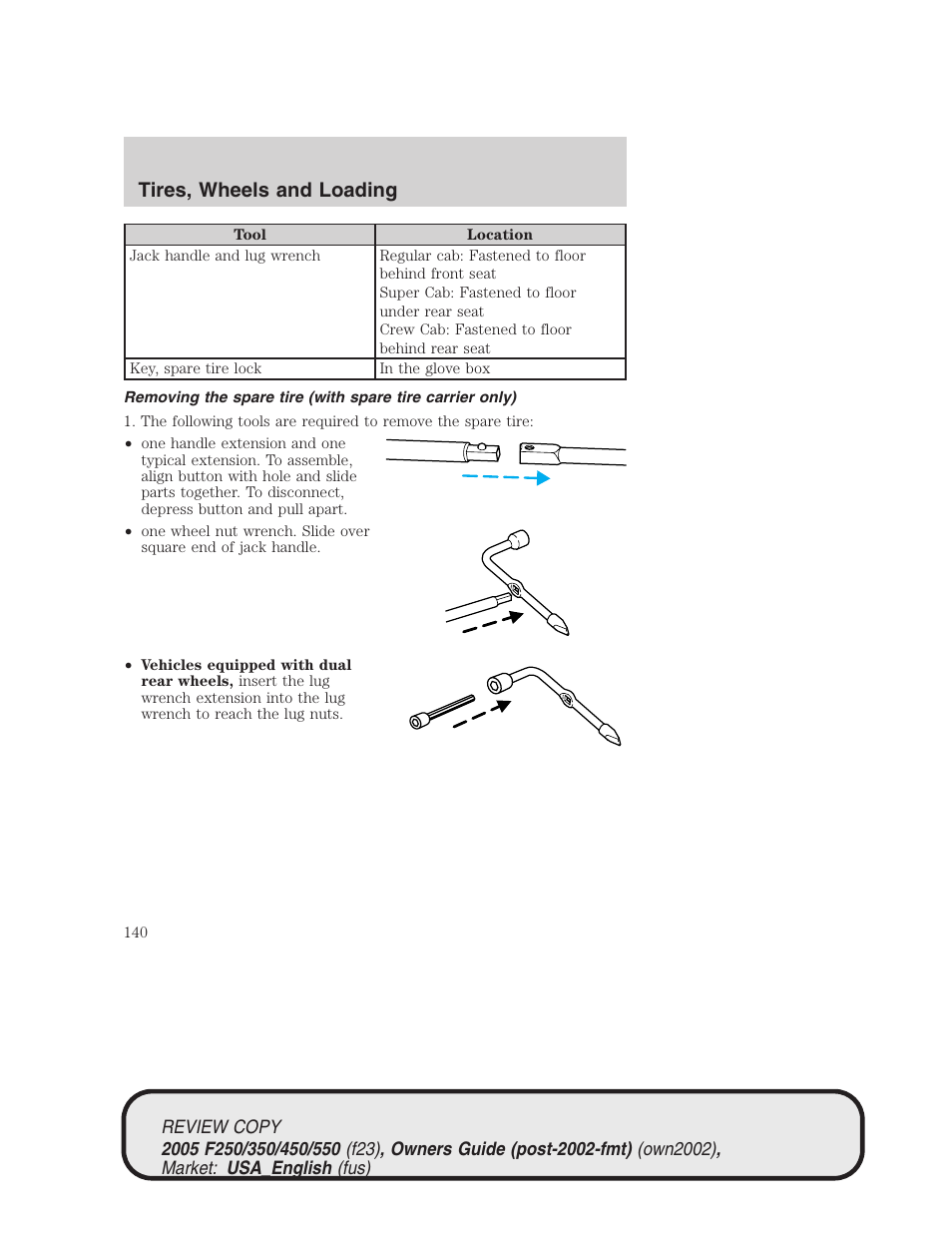 Tires, wheels and loading | FORD 2005 F-550 v.1 User Manual | Page 140 / 304