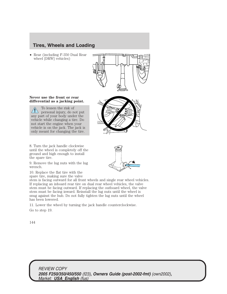 Tires, wheels and loading | FORD 2005 F-550 v.1 User Manual | Page 144 / 304