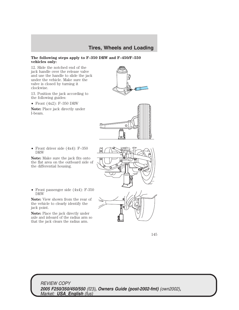 Tires, wheels and loading | FORD 2005 F-550 v.1 User Manual | Page 145 / 304