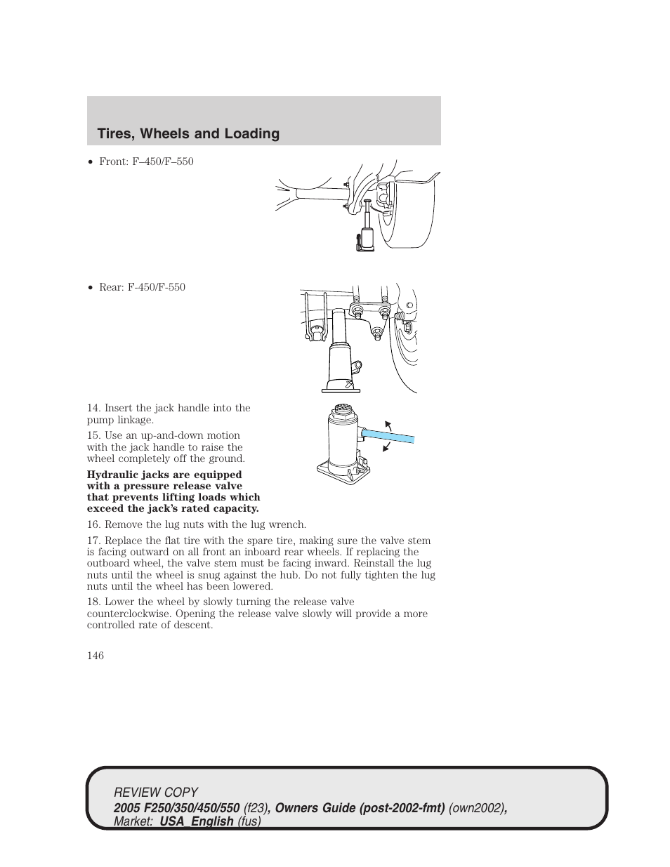 Tires, wheels and loading | FORD 2005 F-550 v.1 User Manual | Page 146 / 304