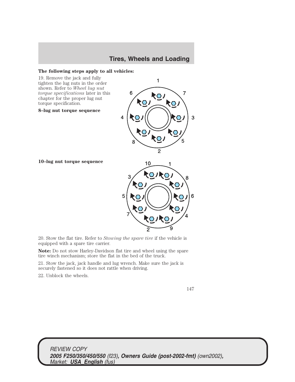 Tires, wheels and loading | FORD 2005 F-550 v.1 User Manual | Page 147 / 304